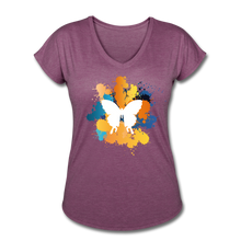 Load image into Gallery viewer, Women&#39;s Tri-Blend V-Neck T-Shirt - heather plum