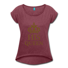 Load image into Gallery viewer, Gold Glitter Women&#39;s Roll Cuff T-Shirt - heather burgundy