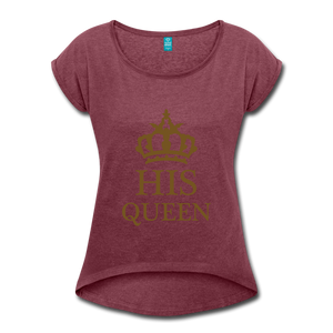 Gold Glitter Women's Roll Cuff T-Shirt - heather burgundy