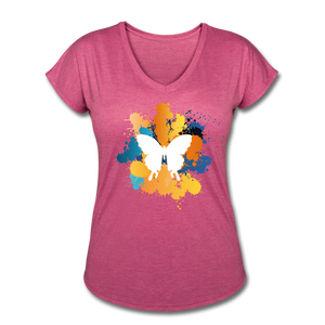 Women's Tri-Blend V-Neck T-Shirt - heather raspberry